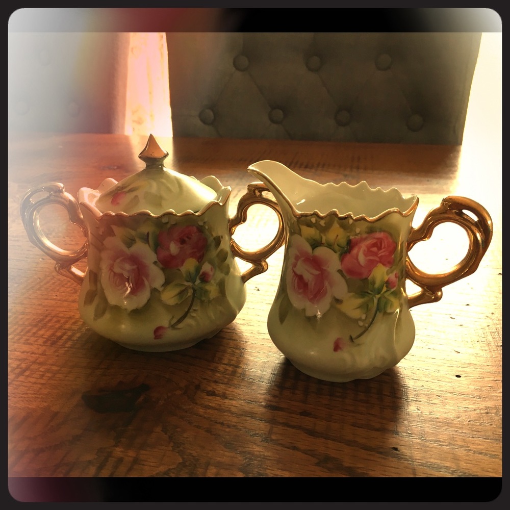 Japanese Hand-Painted Sugar & Creamer